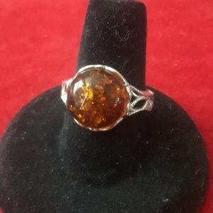 Amber ring in silver